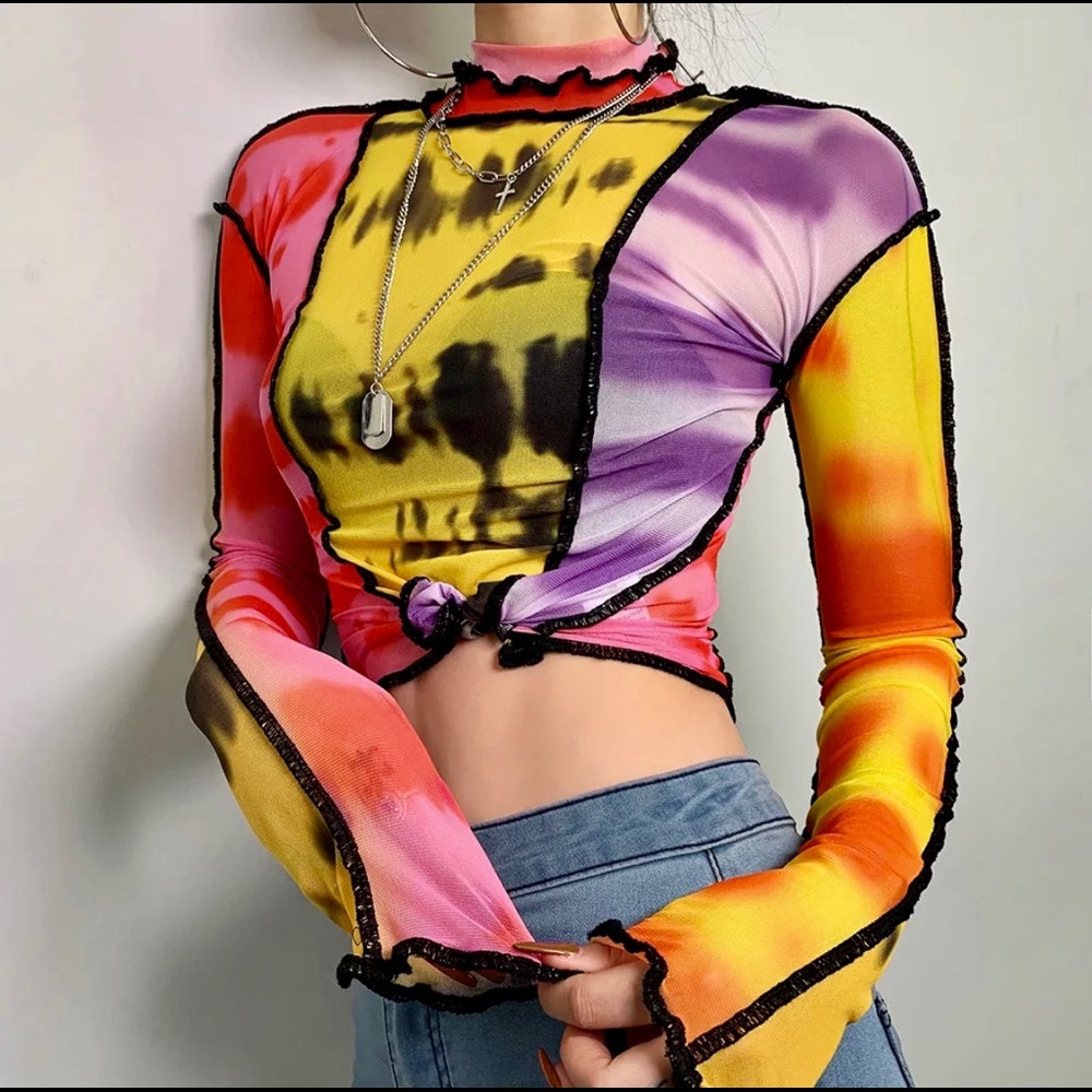 Clueless Mesh Colorful Top - Picture 6 of 6